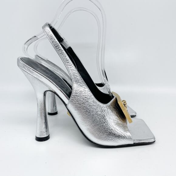 Versace Women's Metallic Medusa Buckle Slingback Sandals Silver EU 37 US 7 - Picture 3 of 11